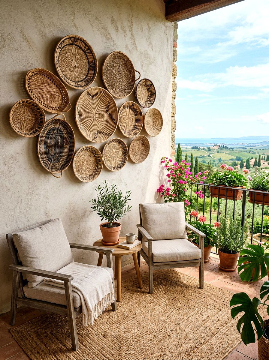 Woven wall baskets - 25 Spring Balcony Wall Decor Ideas