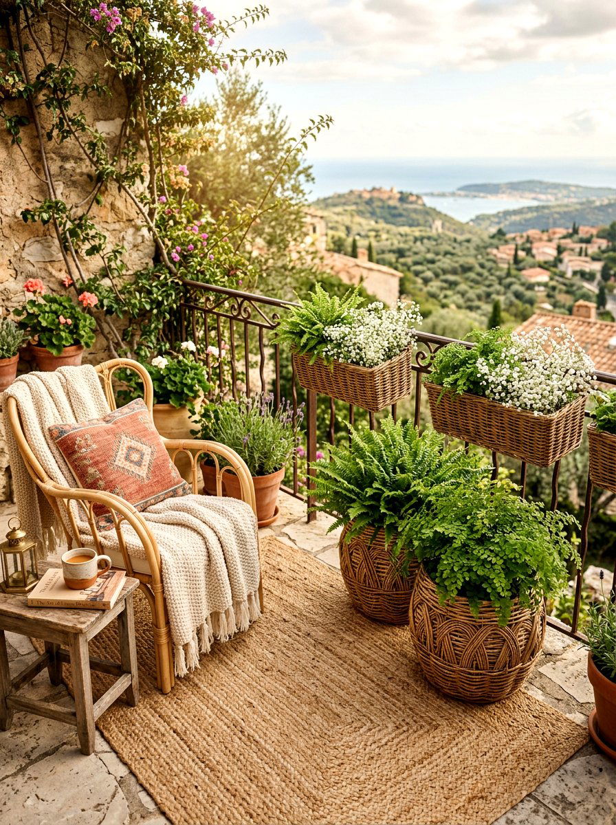 Woven wicker planter - 25 Spring Balcony Planter Ideas