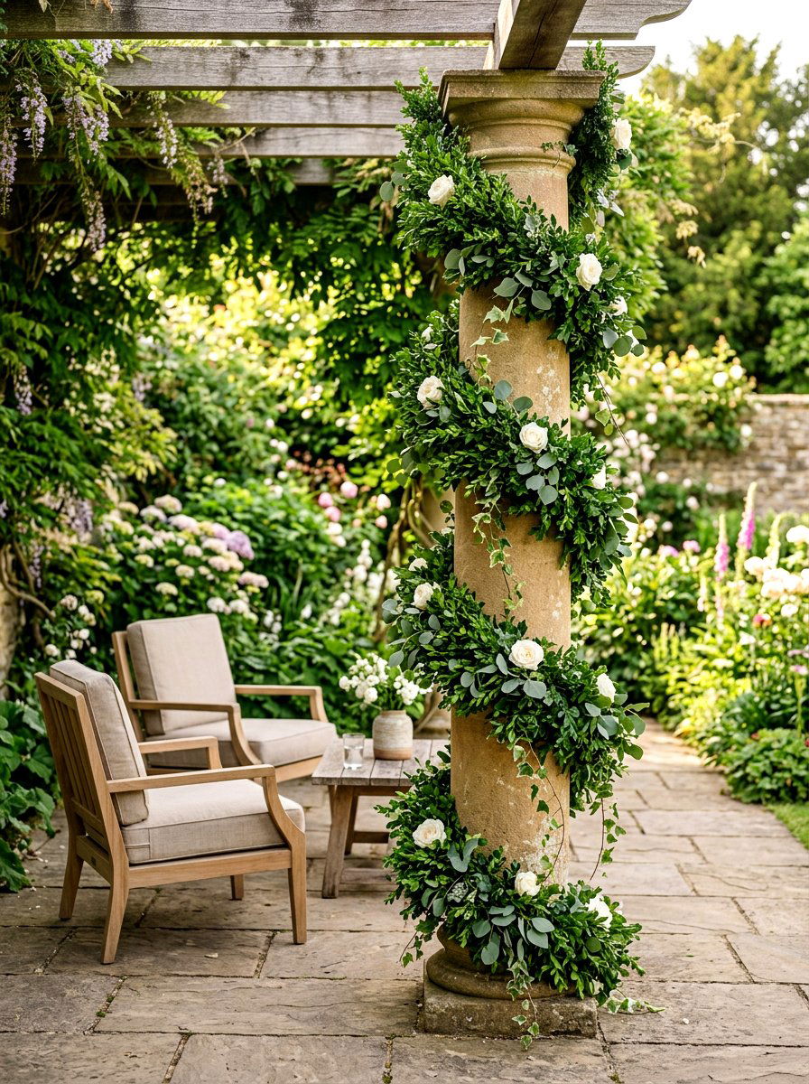 Wrapped Column Greenery - 25 Spring Porch Ceiling Decor Ideas