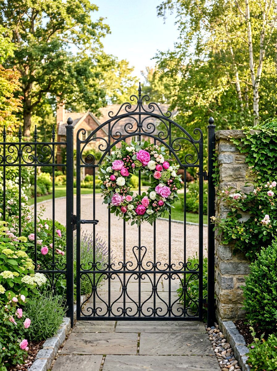 Wreath For Iron Gate - 25 Spring Iron Gate Decor Ideas