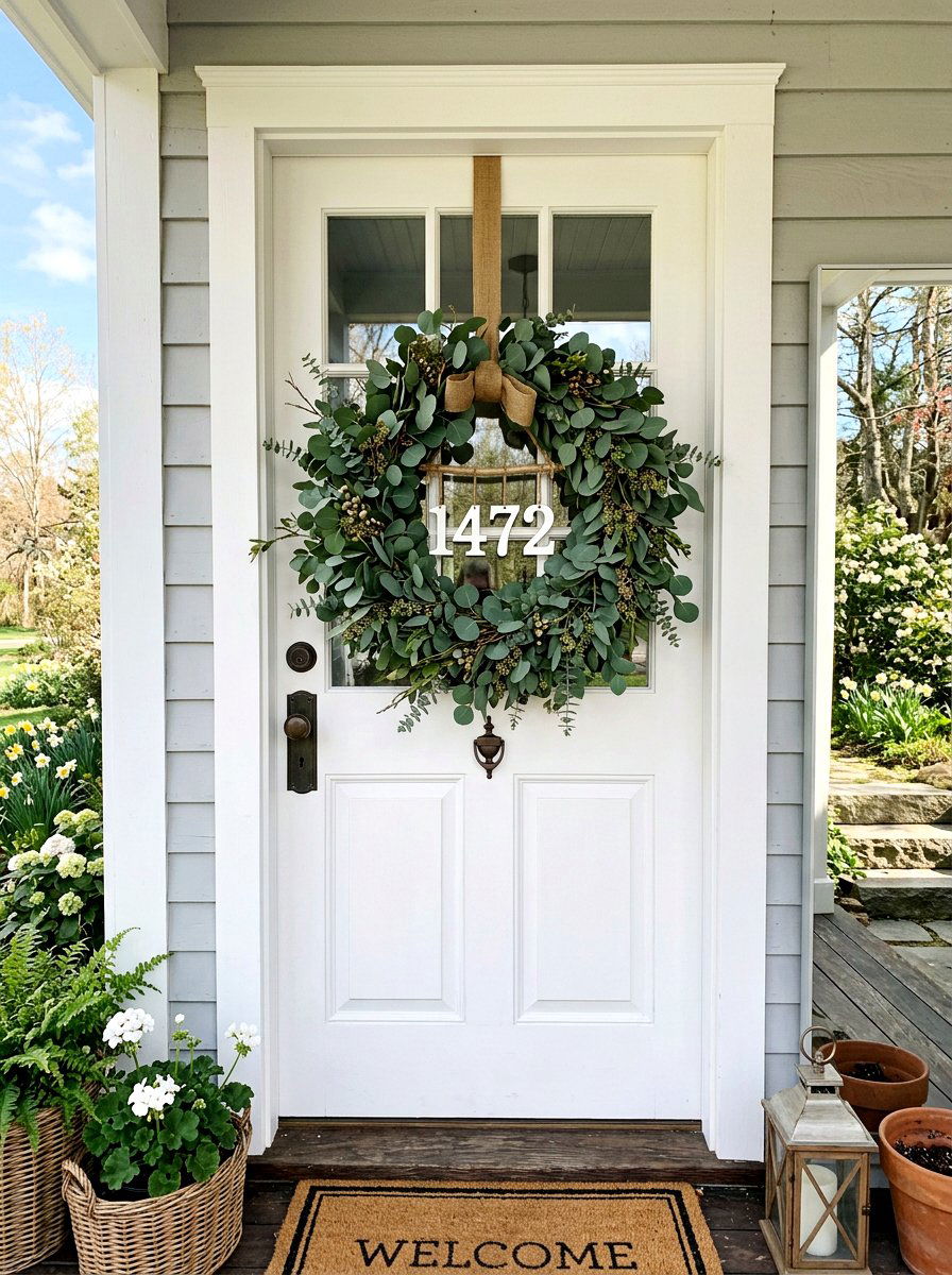 Wreath House Number Attachment - 25 Spring House Number Decor Ideas