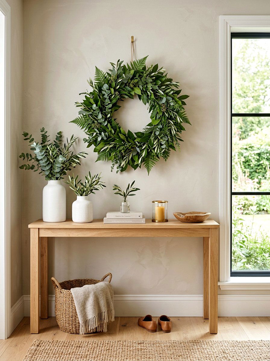 Wreath Wall Decor - 25 Spring Console Table Decor Ideas