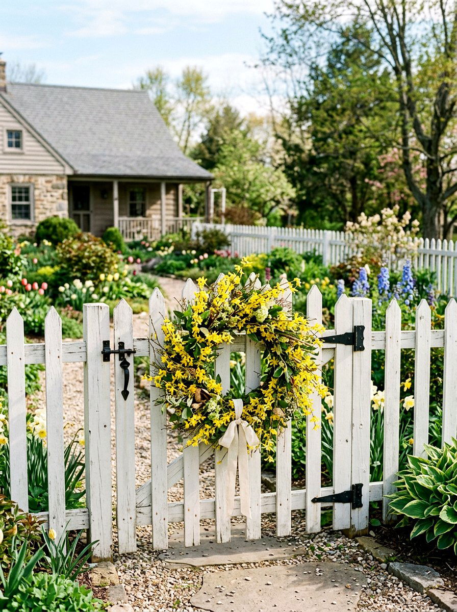Wreath for garden gate - 25 Spring Garden Gate Decor Ideas
