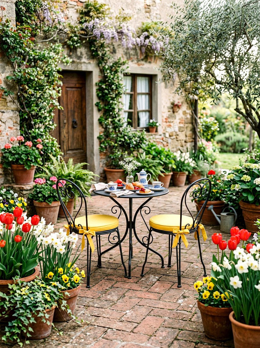 Wrought Iron Bistro Set - 25 Spring Backyard Seating Decor Ideas