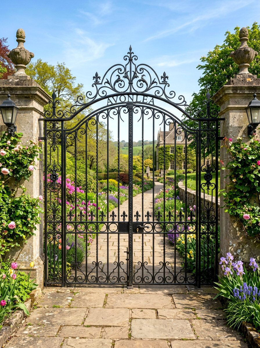 Wrought Iron Gate Path - 25 Spring Garden Pathway Decor Ideas