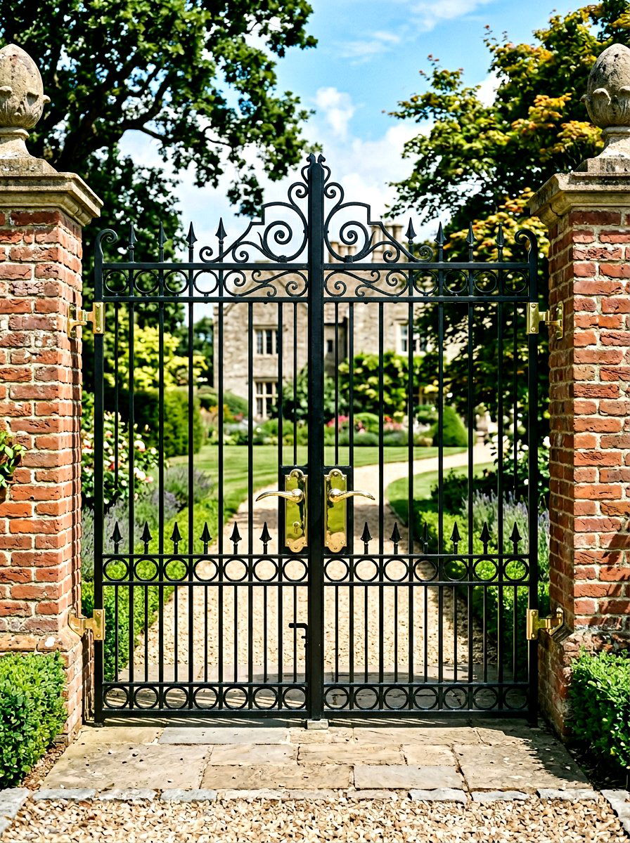 Wrought Iron Gate With Brass Hardware - 25 Spring Front Gate Decor Ideas