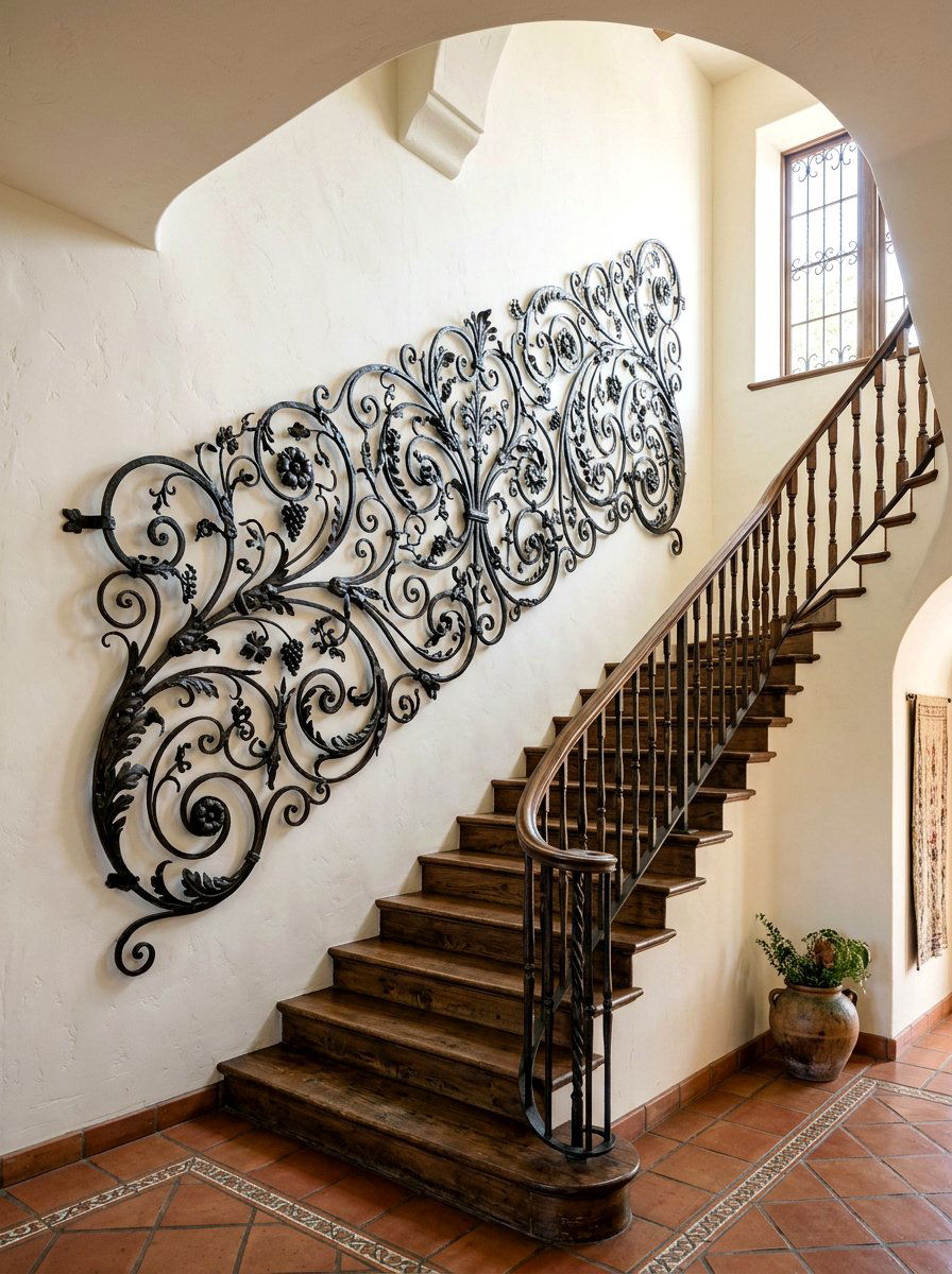 Wrought Iron Scroll - 25 Spring Stairway Wall Decor Ideas
