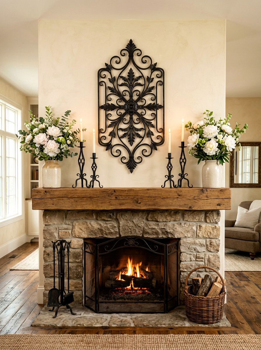 Wrought Iron Spring Mantel - 25 Spring Rustic Mantel Ideas