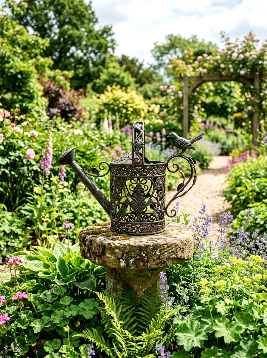 Wrought Iron Watering Can Garden Art - 25 Spring Watering Can Decor Ideas