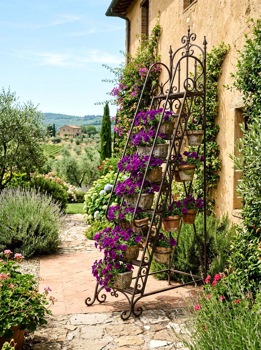 Wrought iron ladder garden - 25 Spring Outdoor Ladder Decor Ideas