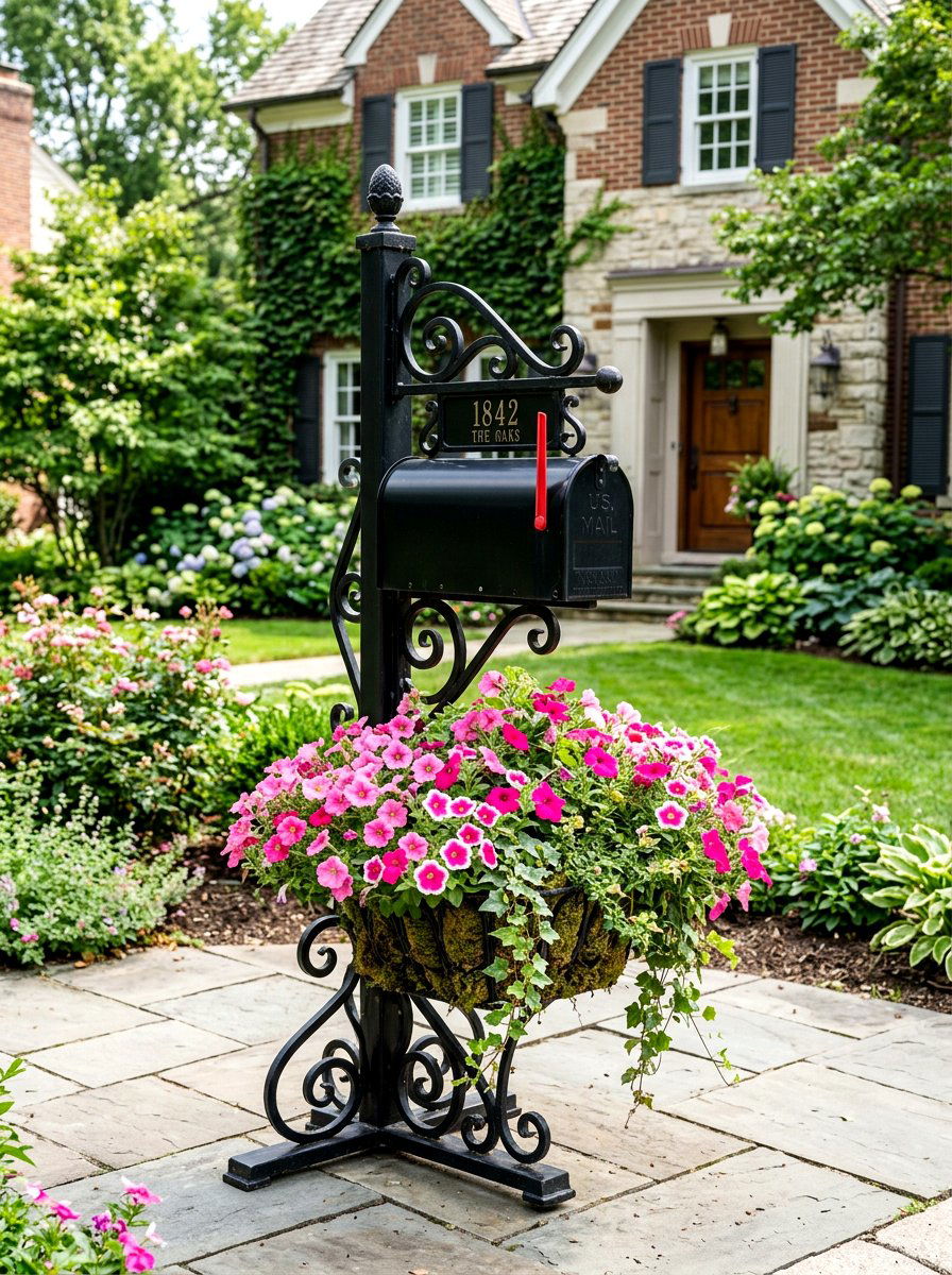 Wrought iron mailbox planter - 25 Spring Mailbox Planter Ideas