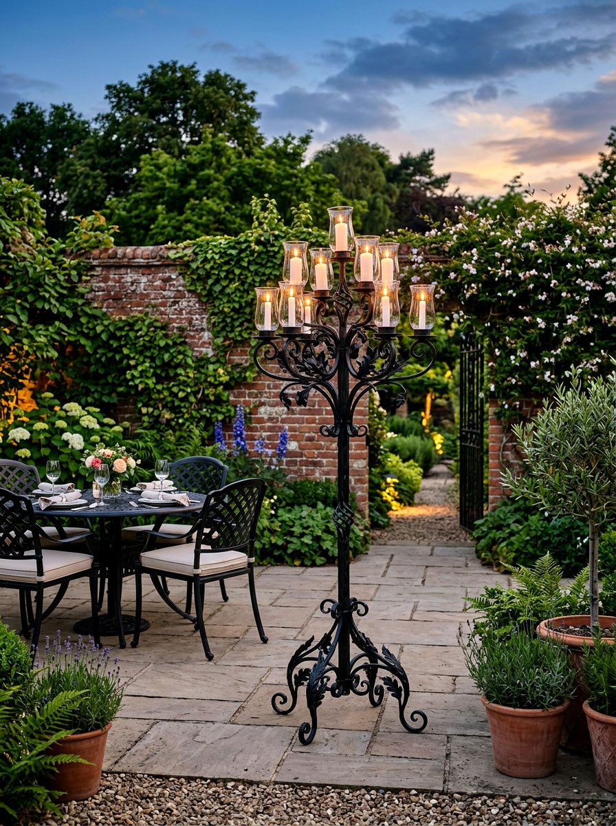 Wrought iron patio candelabra - 25 Spring Outdoor Candle Ideas