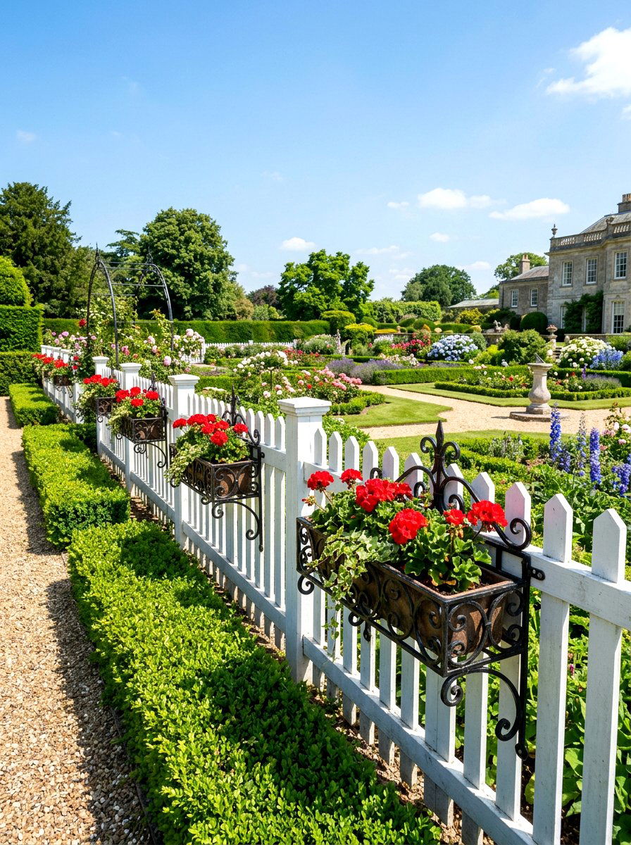 Wrought iron planters - 25 Spring Fence Line Decor Ideas