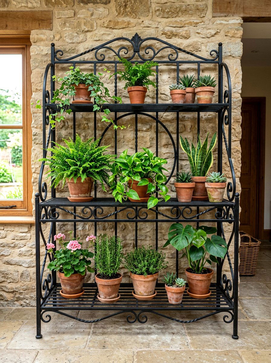 Wrought iron shelf - 25 Spring Porch Corner Decor Ideas