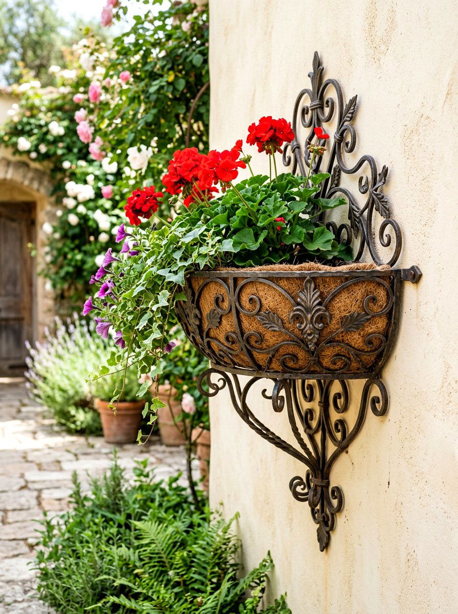 Wrought iron wall planter - 25 Spring Garden Wall Decor Ideas