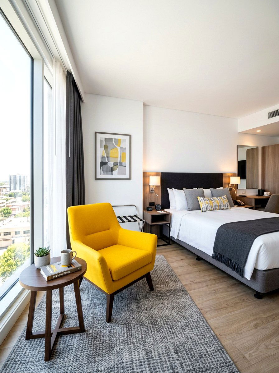 Yellow Accent Chair - 25 Spring Hotel Room Decor Ideas