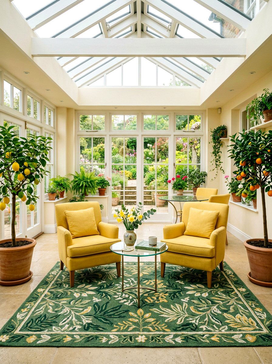 Yellow And Green Sunroom - 25 Spring Citrus Decor Ideas