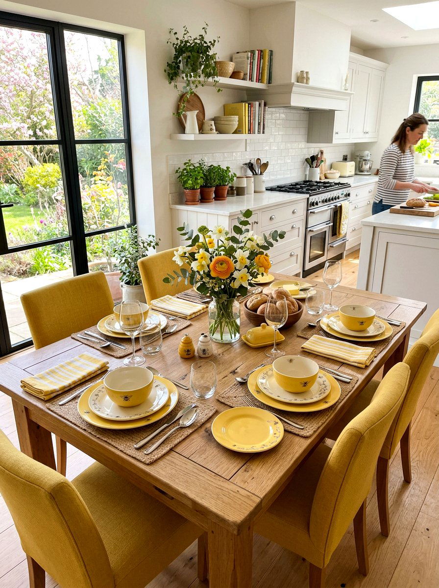 Yellow Bee Dinnerware Set - 25 Spring Bee Decor Ideas for Kitchen