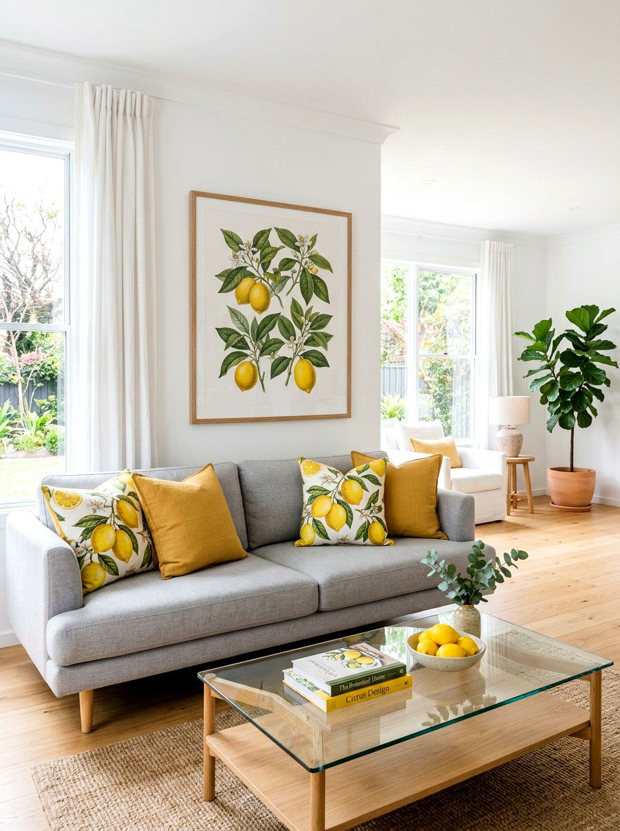 Yellow Citrus Living Room - 25 Spring Citrus Decor Ideas