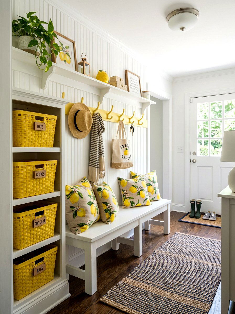 Yellow Citrus Mudroom Decor - 25 Spring Citrus Decor Ideas