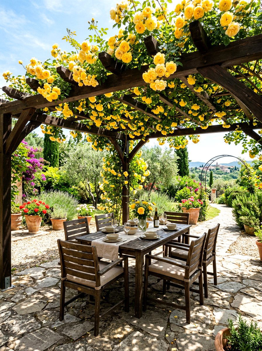 Yellow Climbing Rose Pergola - 25 Spring Climbing Rose Ideas