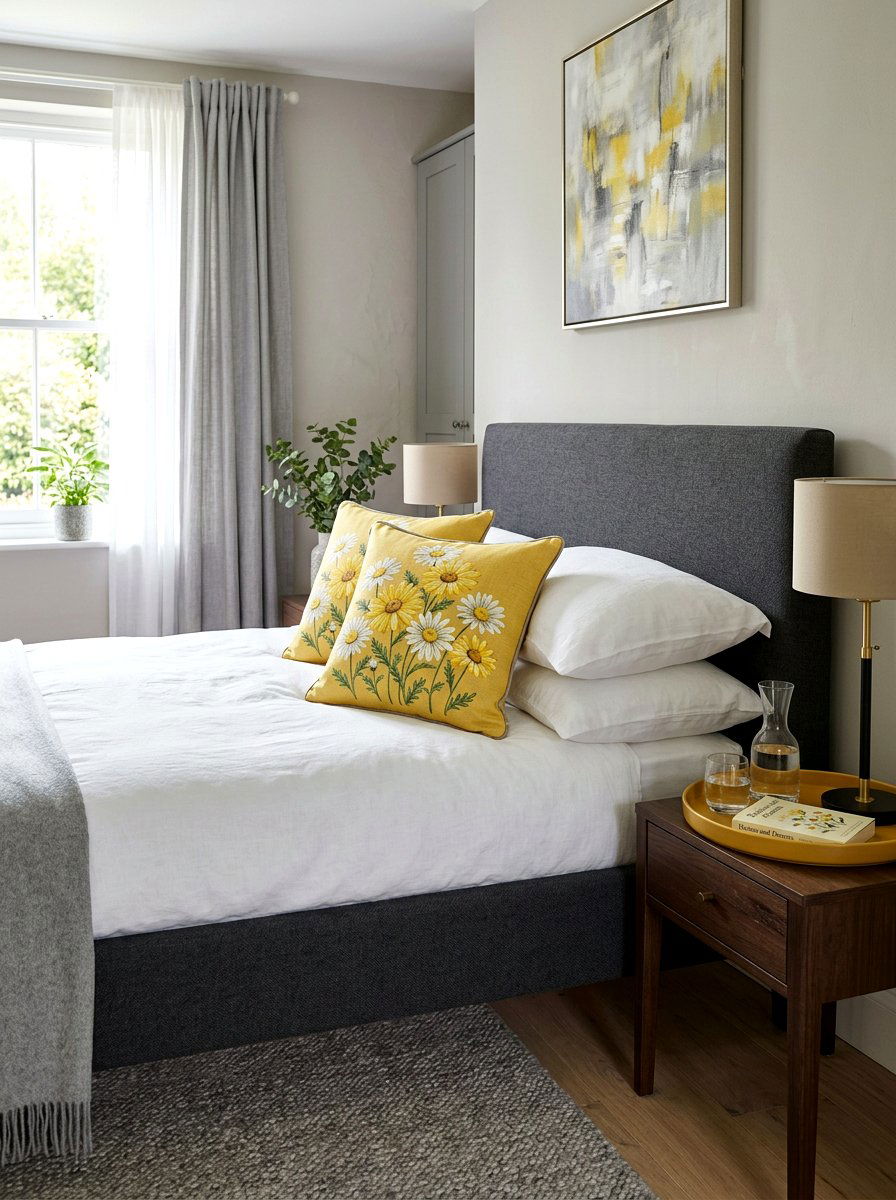 Yellow Daisy Accent Pillow - 25 Spring Bedroom Pillow Ideas