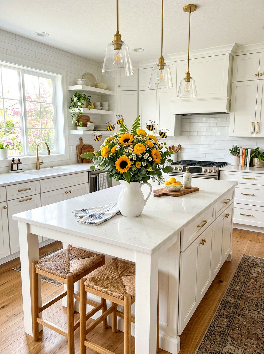 Yellow Floral Bee Arrangement - 25 Spring Bee Decor Ideas for Kitchen