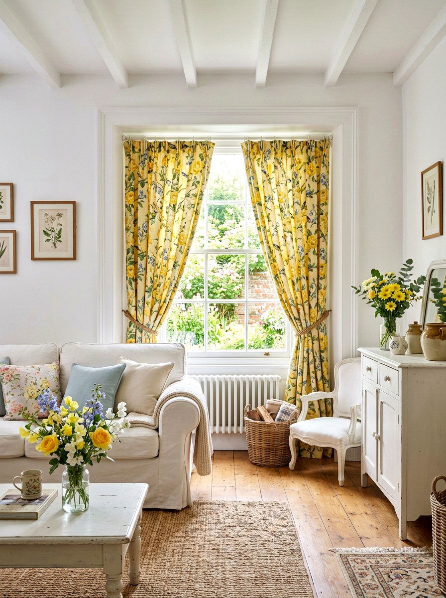 Yellow Floral Curtains - 25 Spring Living Room Curtain Ideas