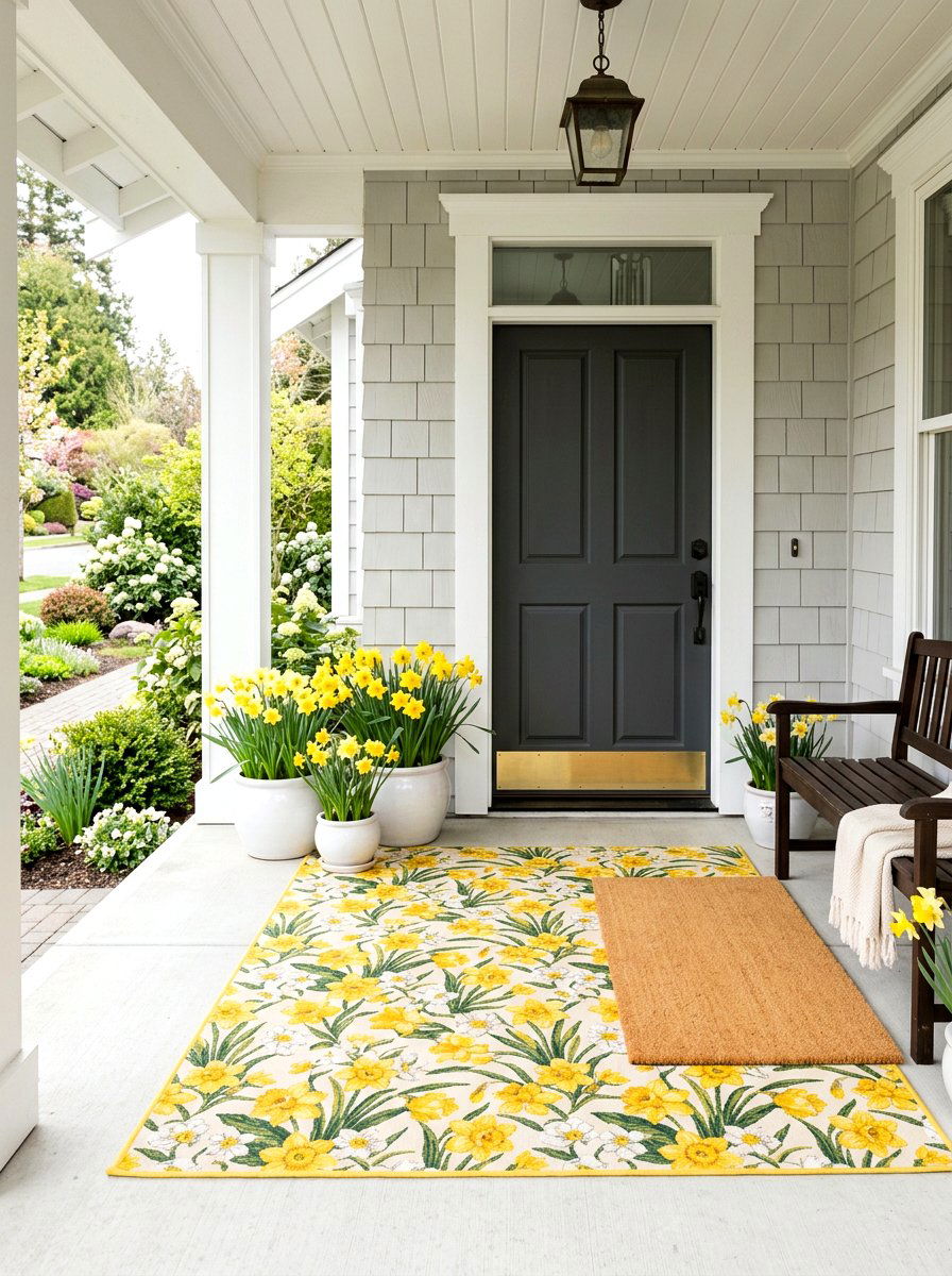 Yellow Floral Front Door Rug - 25 Spring Doormat Layering Ideas