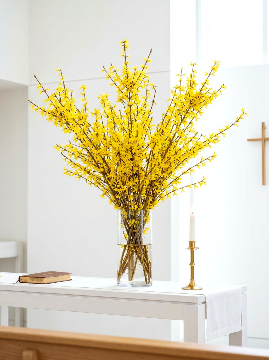 Yellow Forsythia Altar Arrangement - 25 Spring Altar Flower Ideas