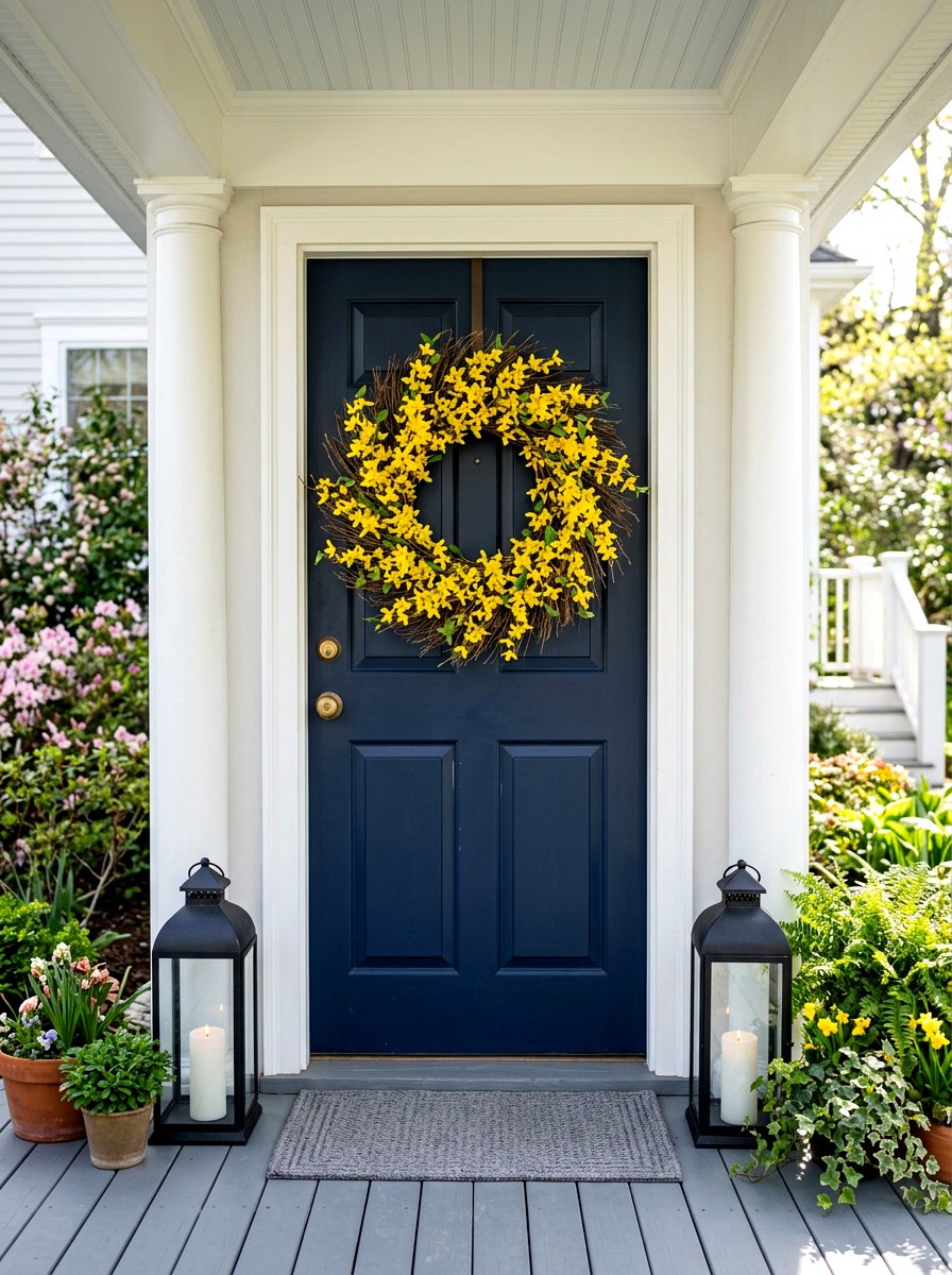 Yellow Forsythia Grapevine Wreath - 25 Spring Grapevine Door Ideas