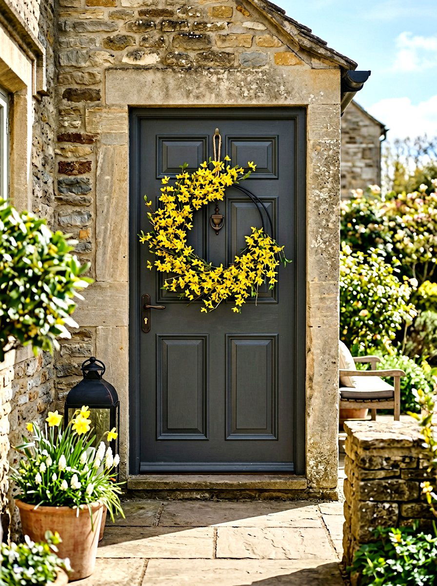 Yellow Forsythia Hoop Wreath - 25 Spring Flower Wreath Hoop Ideas