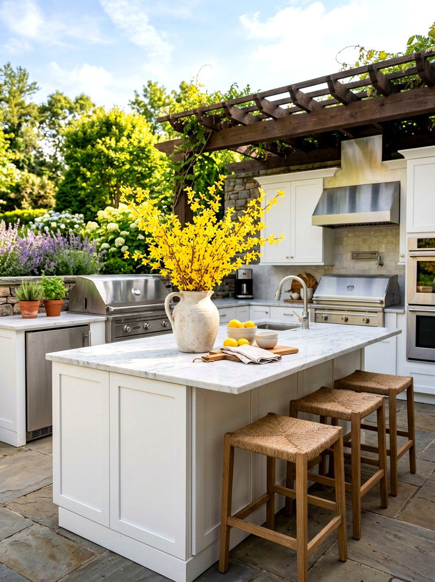 Yellow Forsythia Kitchen Island - 25 Spring Silk Flower Arrangement Ideas