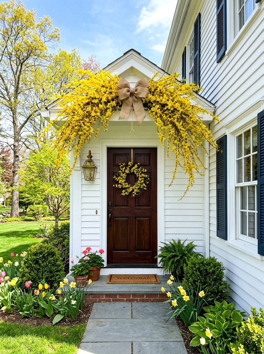 Yellow Forsythia Swag - 25 Spring Door Swag Arrangement Ideas