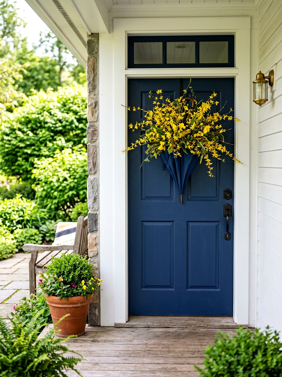 Yellow Forsythia Umbrella Wreath - 25 Spring Umbrella Wreath Ideas