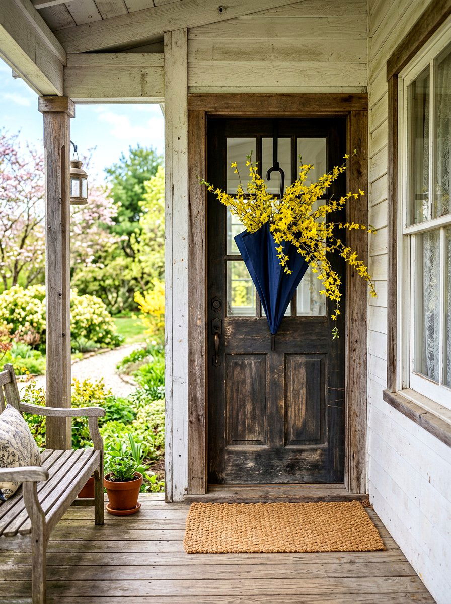 Yellow Forsythia Umbrella - 25 Spring Umbrella Door Decor Ideas