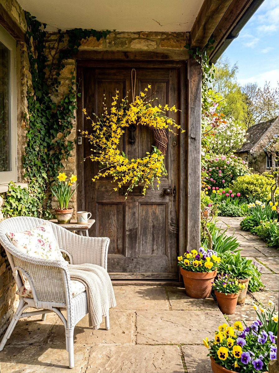 Yellow Forsythia Wreath - 25 Spring Outdoor Wreath Ideas