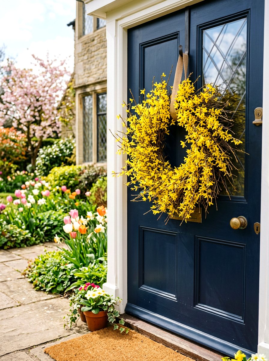 Yellow Forsythia Wreath - 25 Spring Wreath Ideas for Front Door