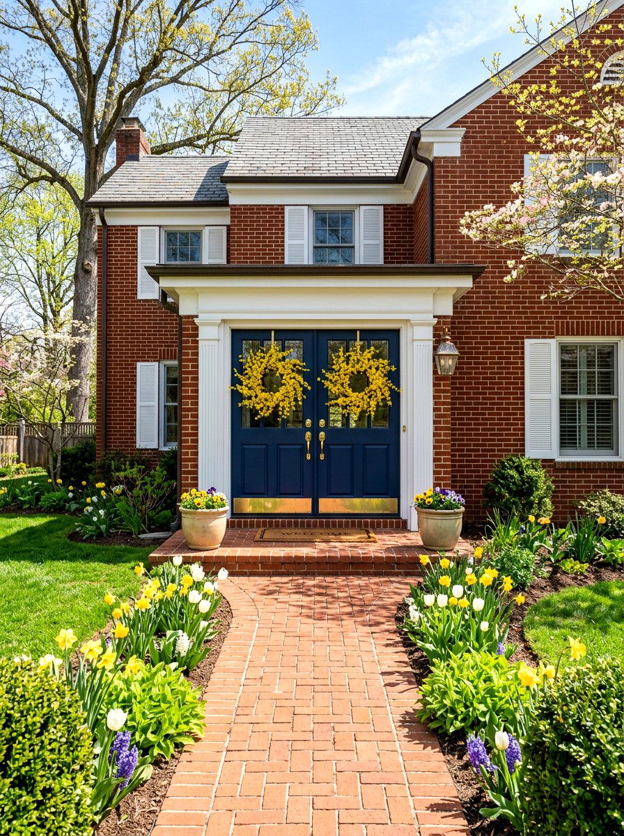 Yellow Forsythia Wreath - 25 Spring Double Door Wreath Ideas