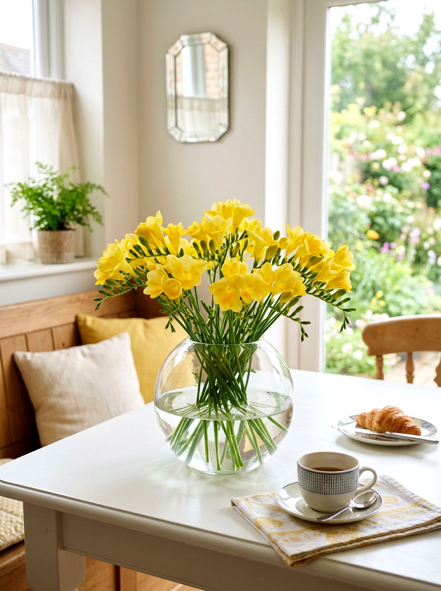 Yellow Freesia Glass Vase - 25 Spring Freesia Arrangement Ideas