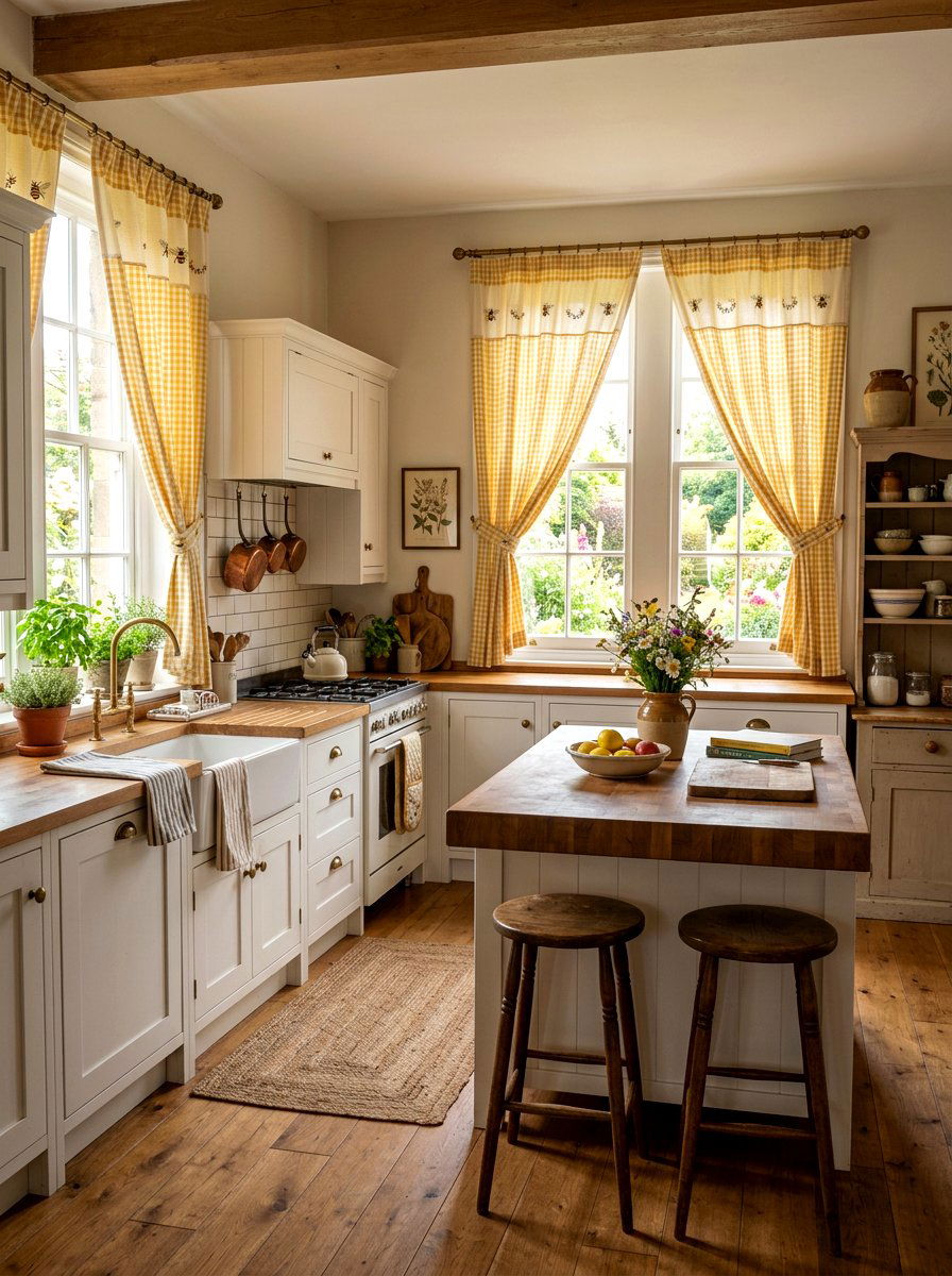 Yellow Gingham Bee Curtain - 25 Spring Bee Decor Ideas for Kitchen