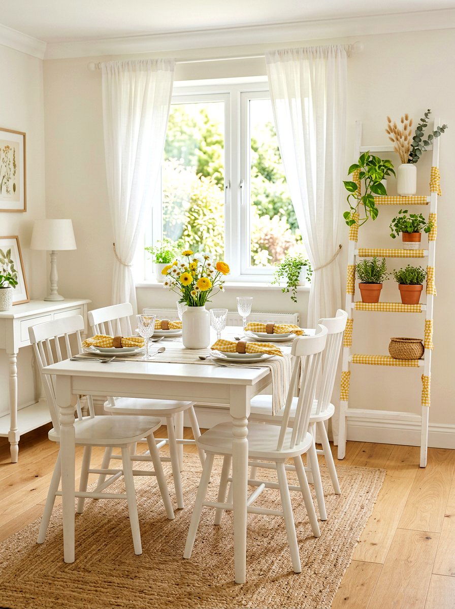 Yellow Gingham Fabric - 25 Spring Blanket Ladder Decor Ideas