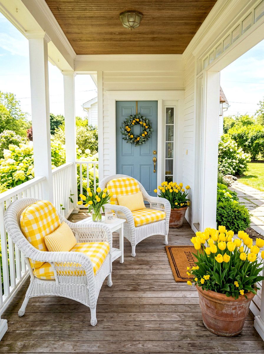 Yellow Gingham Porch Cushion - 25 Spring Outdoor Pillow Ideas