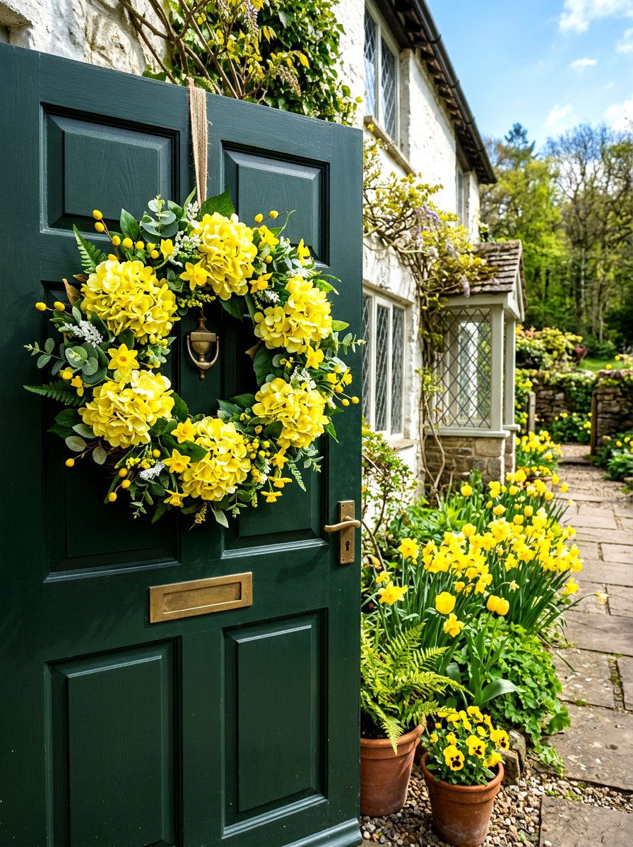 Yellow Hydrangea Spring Wreath - 25 Spring Hydrangea Wreath Ideas