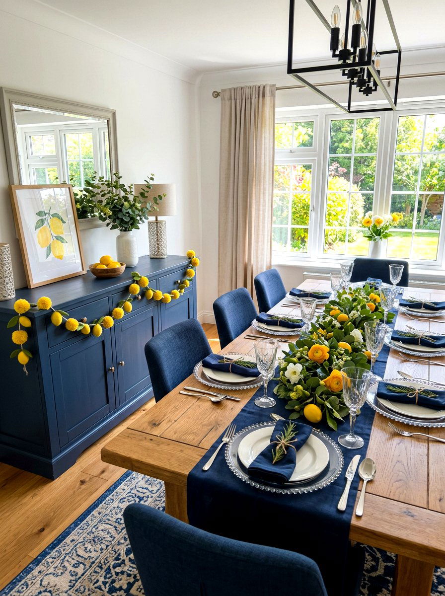 Yellow Lemon Pom Pom Garland Dining Room - 25 Spring Pom Pom Garland Ideas