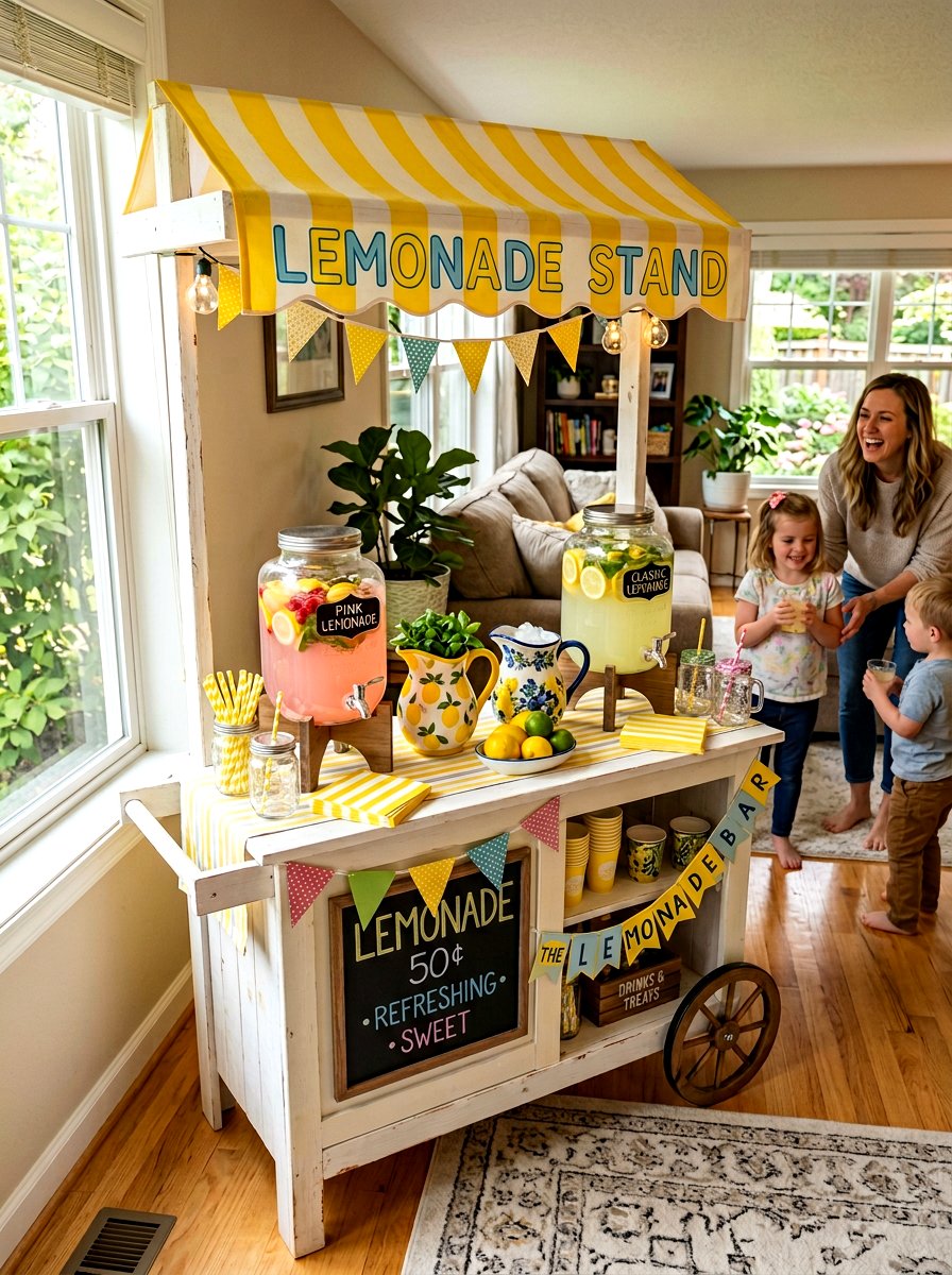 Yellow Lemonade Stand Setup - 25 Spring Bar Cart Decor Ideas