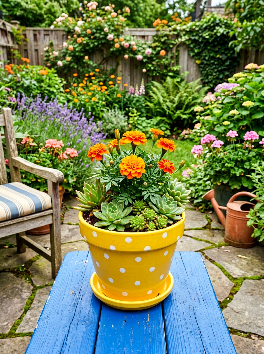 Yellow Polka Dot Pot - 25 Spring Painted Pot Ideas