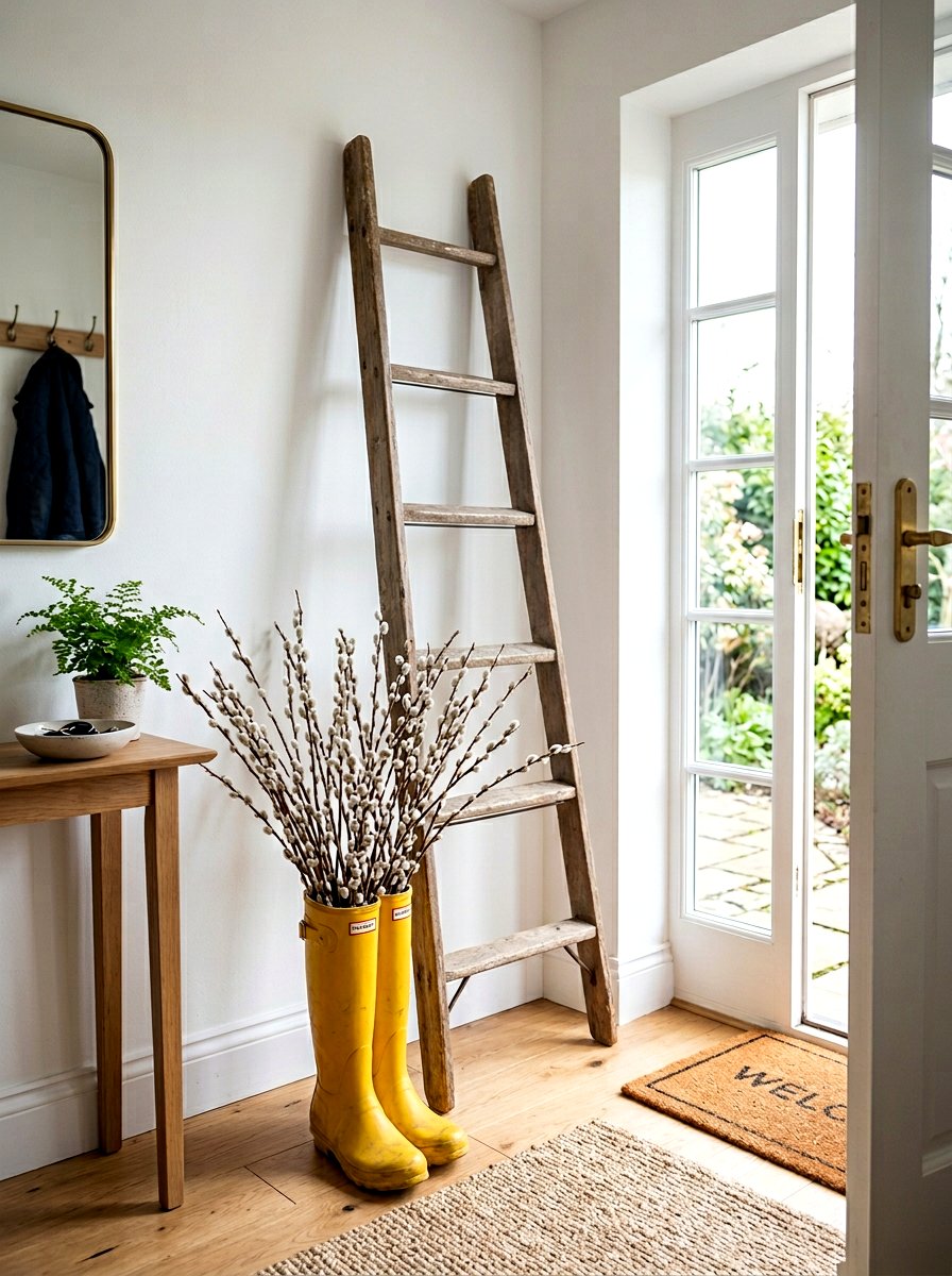 Yellow Rain Boot - 25 Spring Blanket Ladder Decor Ideas