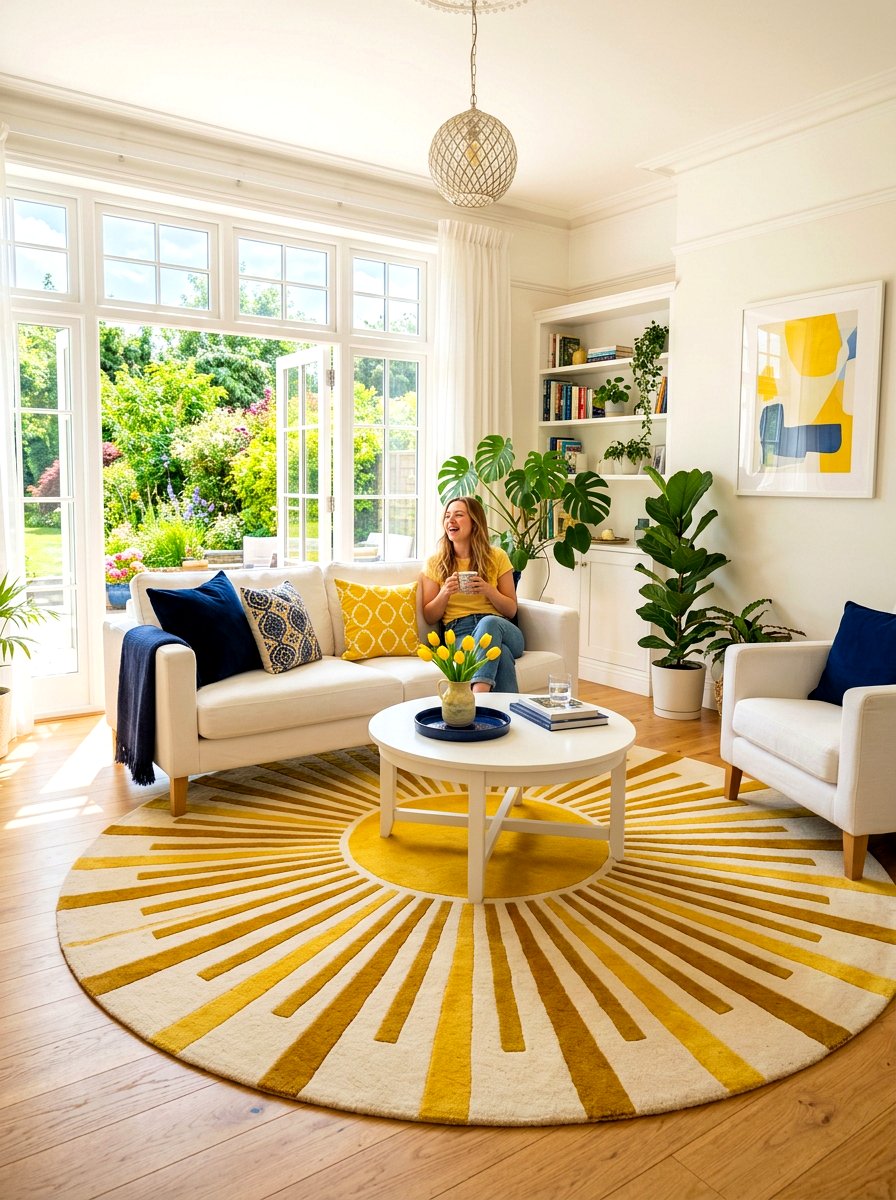 Yellow Sunburst Rug - 25 Spring Living Room Rug Ideas