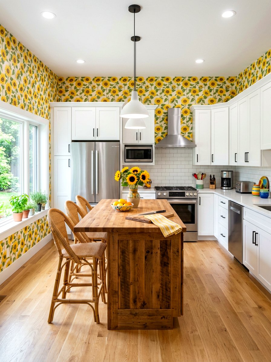 Yellow Sunflower Wall - 25 Spring Floral Wallpaper Ideas